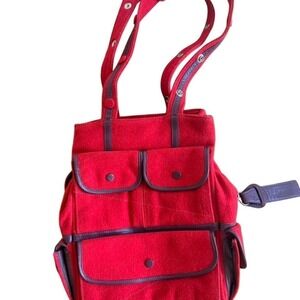 Lumi Archive Chesterfield Tote Red Wool Felt Purple Leather Trim Utility Bag